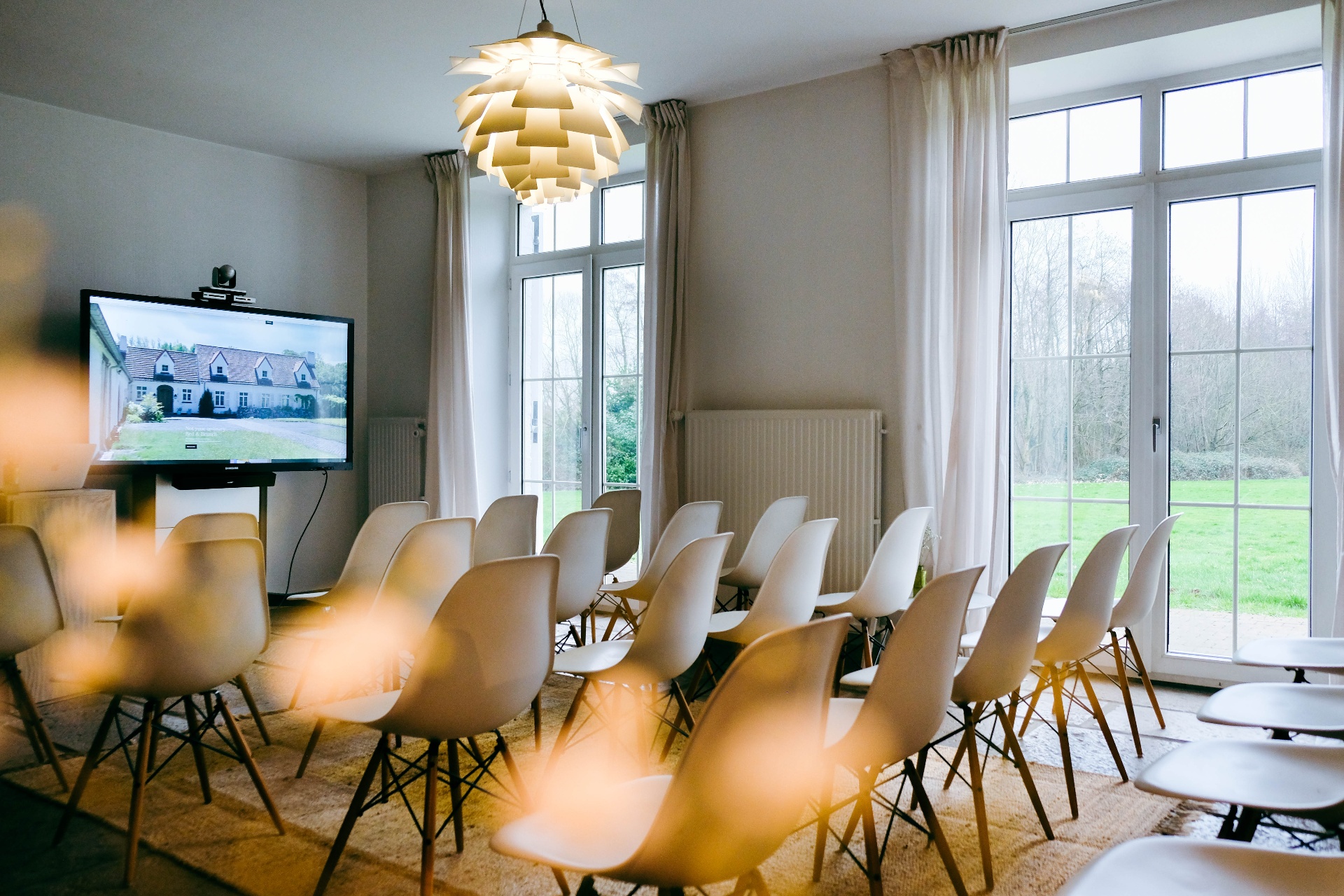 vintage room in presentation setup for a multi-day offsite, Villa Parkbos near Ghent